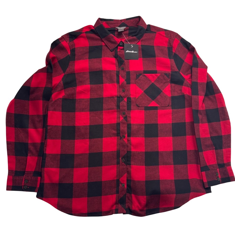 Eddie Bauer Womens XL Forest Flannel Shirt Red Black Buffalo Plaid Cotton NWT